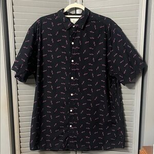 Bixby by Nomad Black Short-Sleeve Button-Down Shirt with Pink Shark Print, Sz L